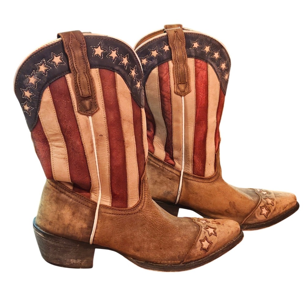 Dan Post Liberty Youth 5.5 D American Flag Leather Western Boots Cowboy  Cowgirl